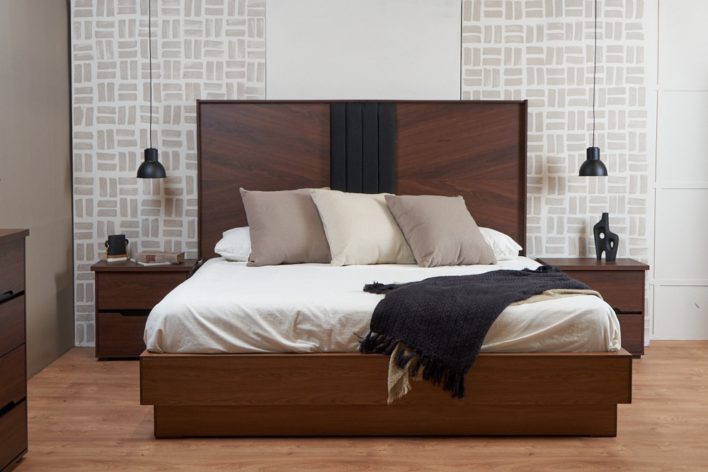 Foto 4 pulgar | Cabecera King Size Color Nogal Y Negro - Madera Mdf Y Melamina