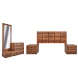Recámara King Size De 5 Piezas Con Cabecera, 2 Burós, Cajonera Y Espejo Color Nogal - Madera Mdf