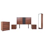 Recámara King Size De 5 Piezas Con Cabecera, 2 Burós, Cajonera Y Espejo Color Nogal - Madera Mdf Y Melamina