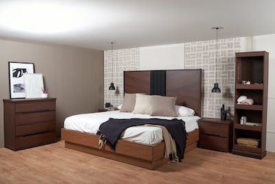 Foto 6 | Recámara King Size De 5 Piezas Con Cabecera, 2 Burós, Cajonera Y Espejo Color Nogal - Madera Mdf Y Melamina