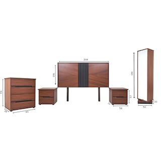 Foto 7 | Recámara King Size De 5 Piezas Con Cabecera, 2 Burós, Cajonera Y Espejo Color Nogal - Madera Mdf Y Melamina