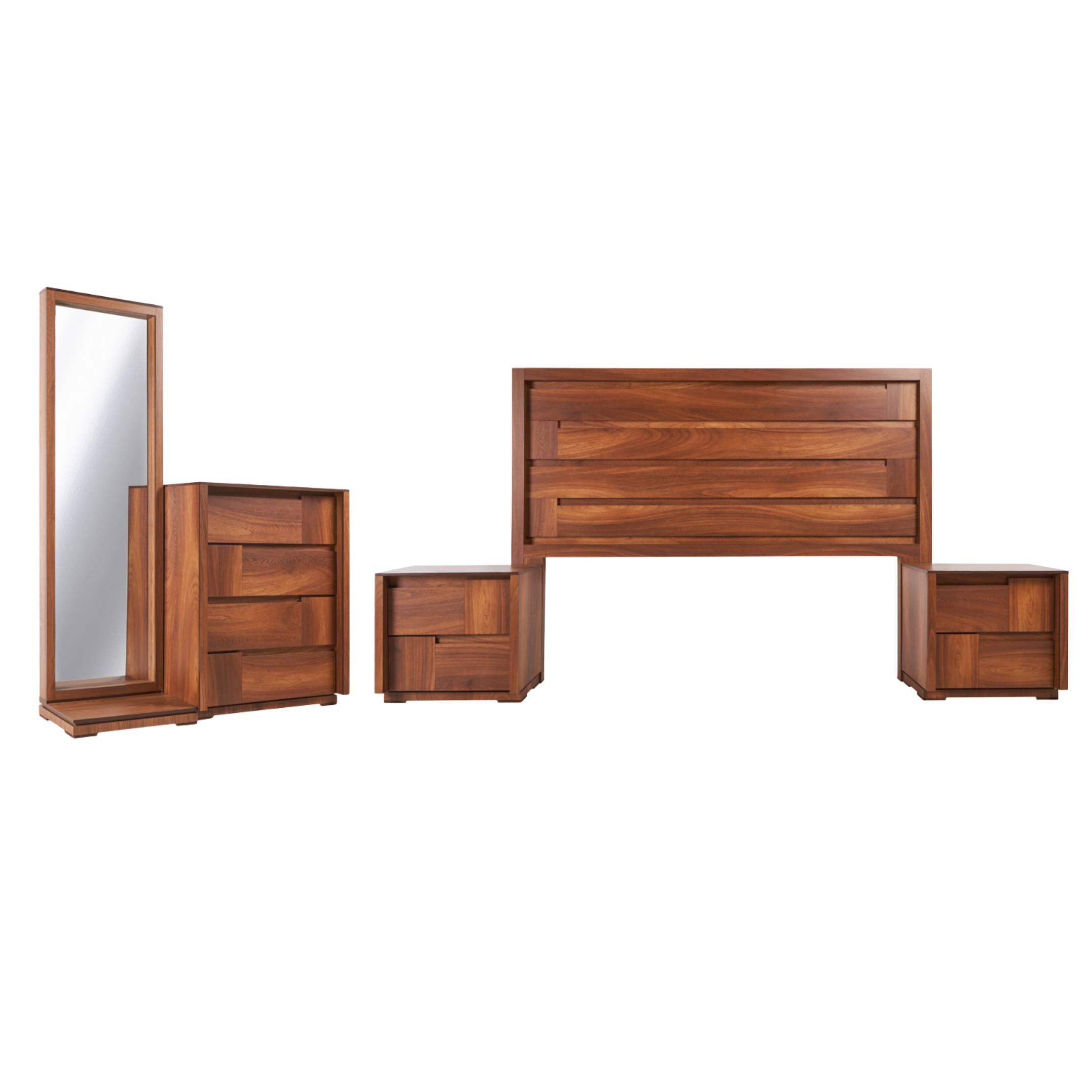 Foto 1 | Recámara King Size De 5 Piezas Con Cabecera, 2 Burós, Cajonera Y Espejo Color Nogal - Madera Mdf Y Melamina