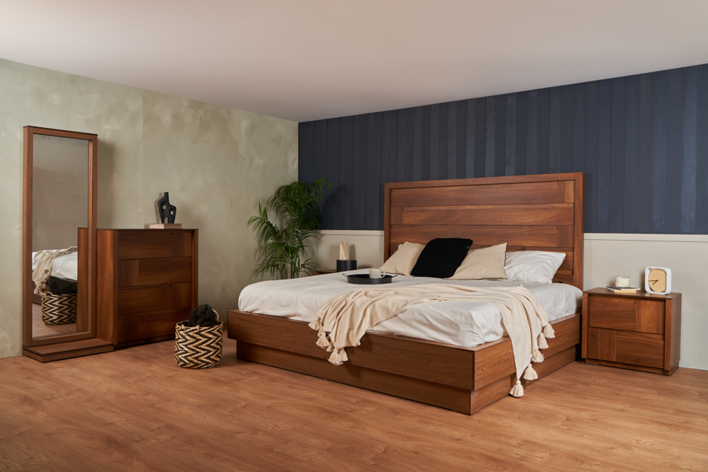 Foto 6 | Recámara King Size De 5 Piezas Con Cabecera, 2 Burós, Cajonera Y Espejo Color Nogal - Madera Mdf Y Melamina