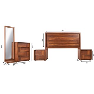 Foto 7 | Recámara King Size De 5 Piezas Con Cabecera, 2 Burós, Cajonera Y Espejo Color Nogal - Madera Mdf Y Melamina