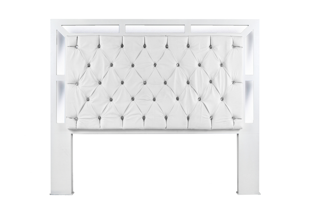 Cabecera King Size Color Blanco Y Plata - Madera Mdf Tapizada