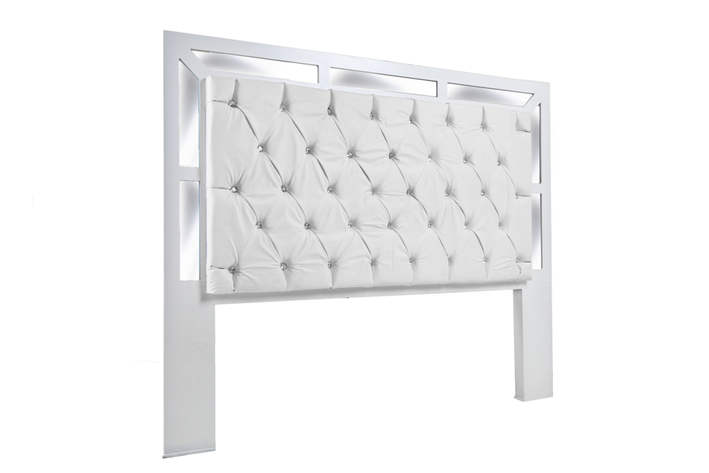 Foto 3 pulgar | Cabecera King Size Color Blanco Y Plata - Madera Mdf Tapizada
