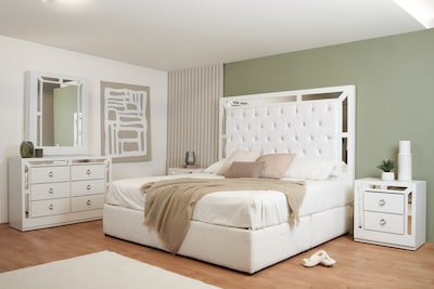 Foto 5 | Cabecera King Size Color Blanco Y Plata - Madera Mdf Tapizada