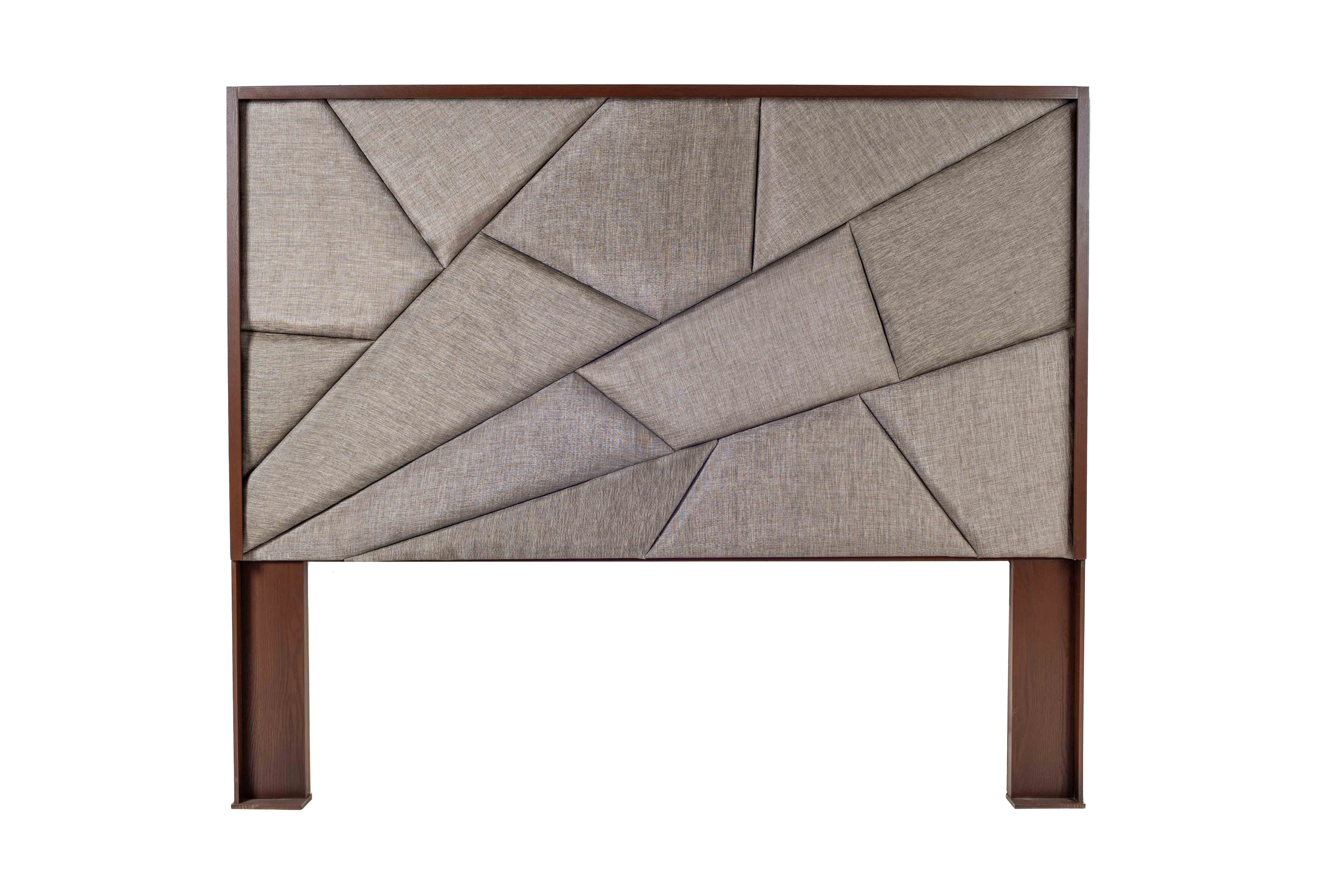 Cabecera Tapizada King Size Color Nogal Y Gris - Madera Industrializada