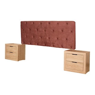 Foto 6 | Recámara King Size De 4 Piezas Con Cabecera Tapizada, 2 Burós Y Cajonera Color Rojo Y Natural - Madera Industr
