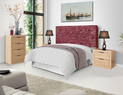 Foto 7 | Recámara King Size De 4 Piezas Con Cabecera Tapizada, 2 Burós Y Cajonera Color Rojo Y Natural - Madera Industr