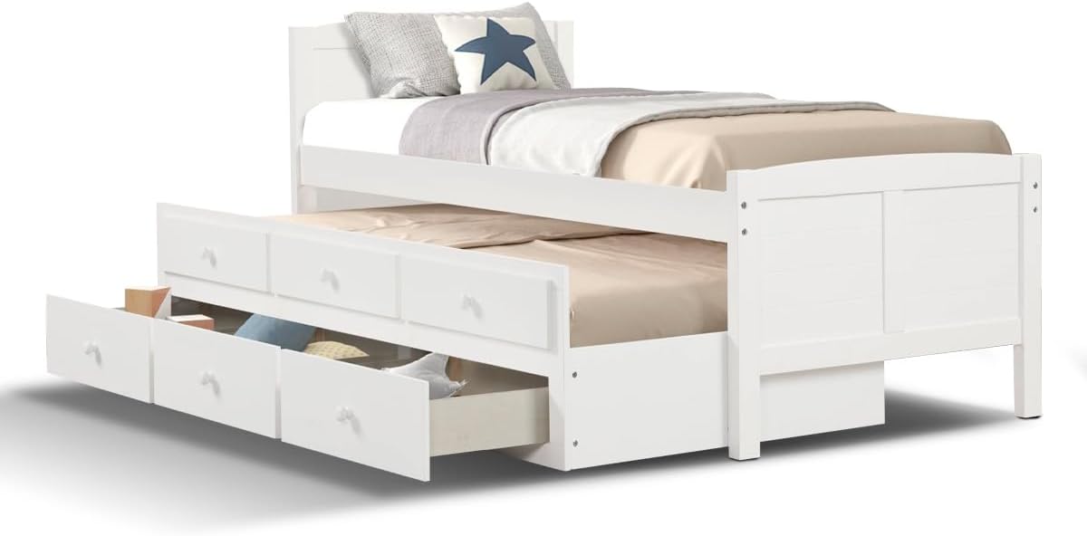 Cama Canguro Twin Individual Color Blanca Con Cajones