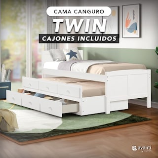 Foto 2 | Cama Canguro Twin Individual Color Blanca Con Cajones