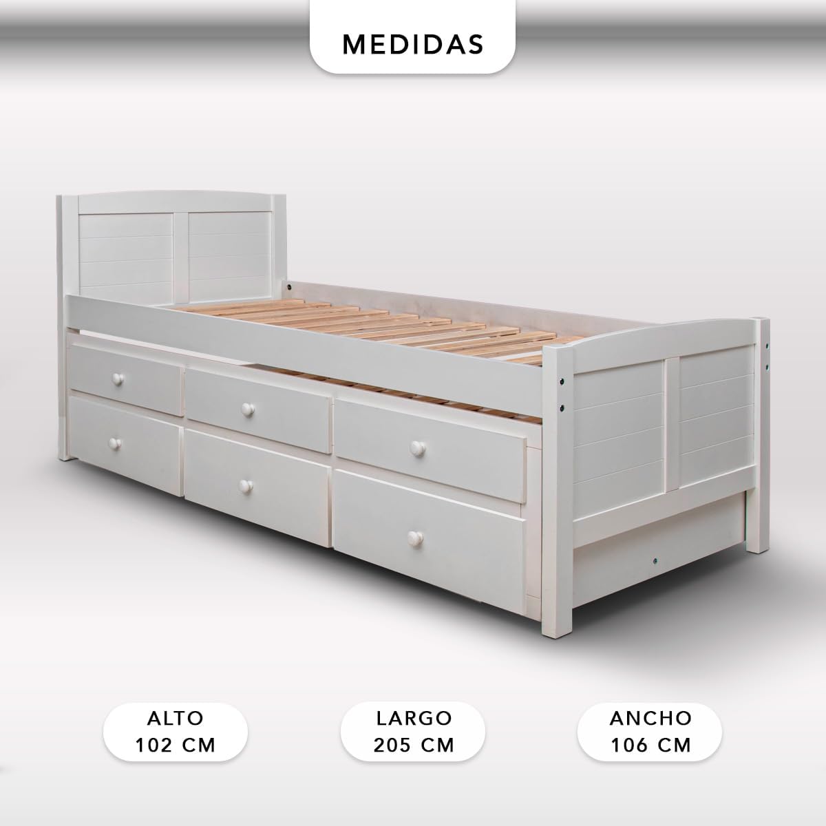 Foto 7 pulgar | Cama Canguro Twin Individual Color Blanca Con Cajones