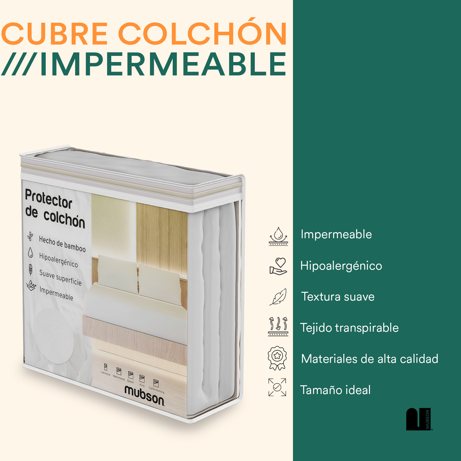 Foto 2 | Cubre Colchón Mubson para Cama King Size color Blanco Impermeable