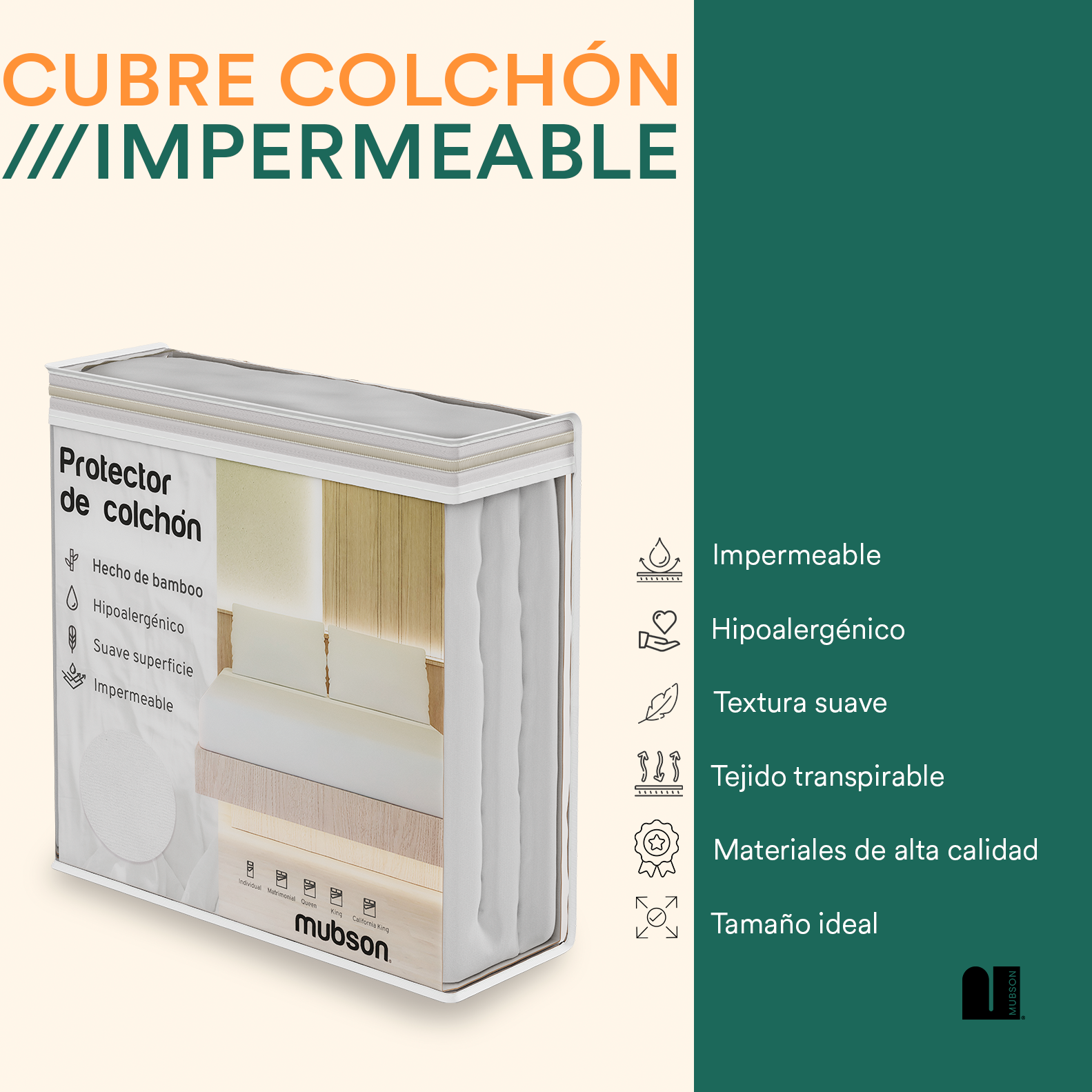 Foto 2 | Cubre Colchon Impermeable Mubson para Cama Individual