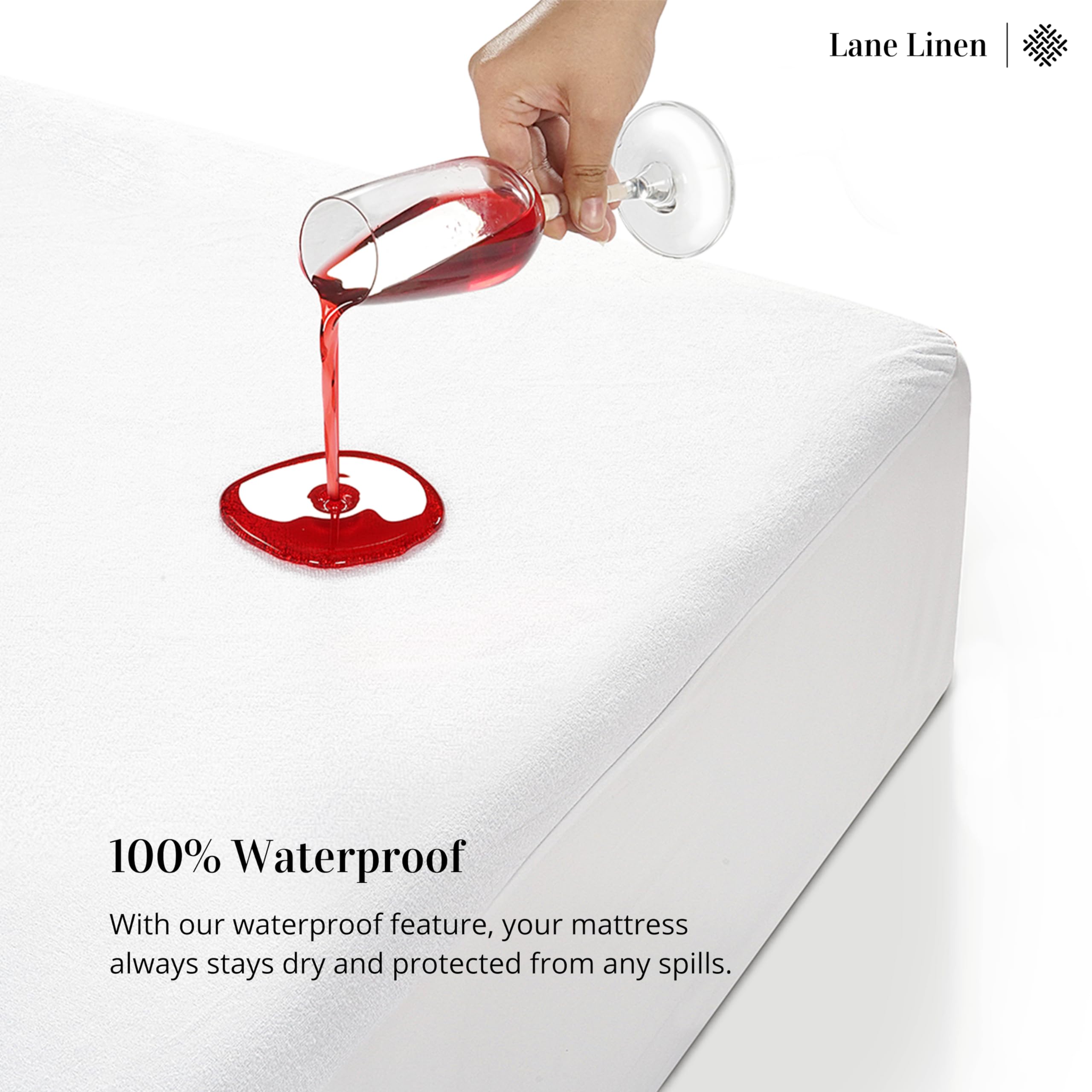 Foto 2 | Protector De Colchón Lane Linen Impermeable, Tamaño Doble, Blanco - Venta Internacional.