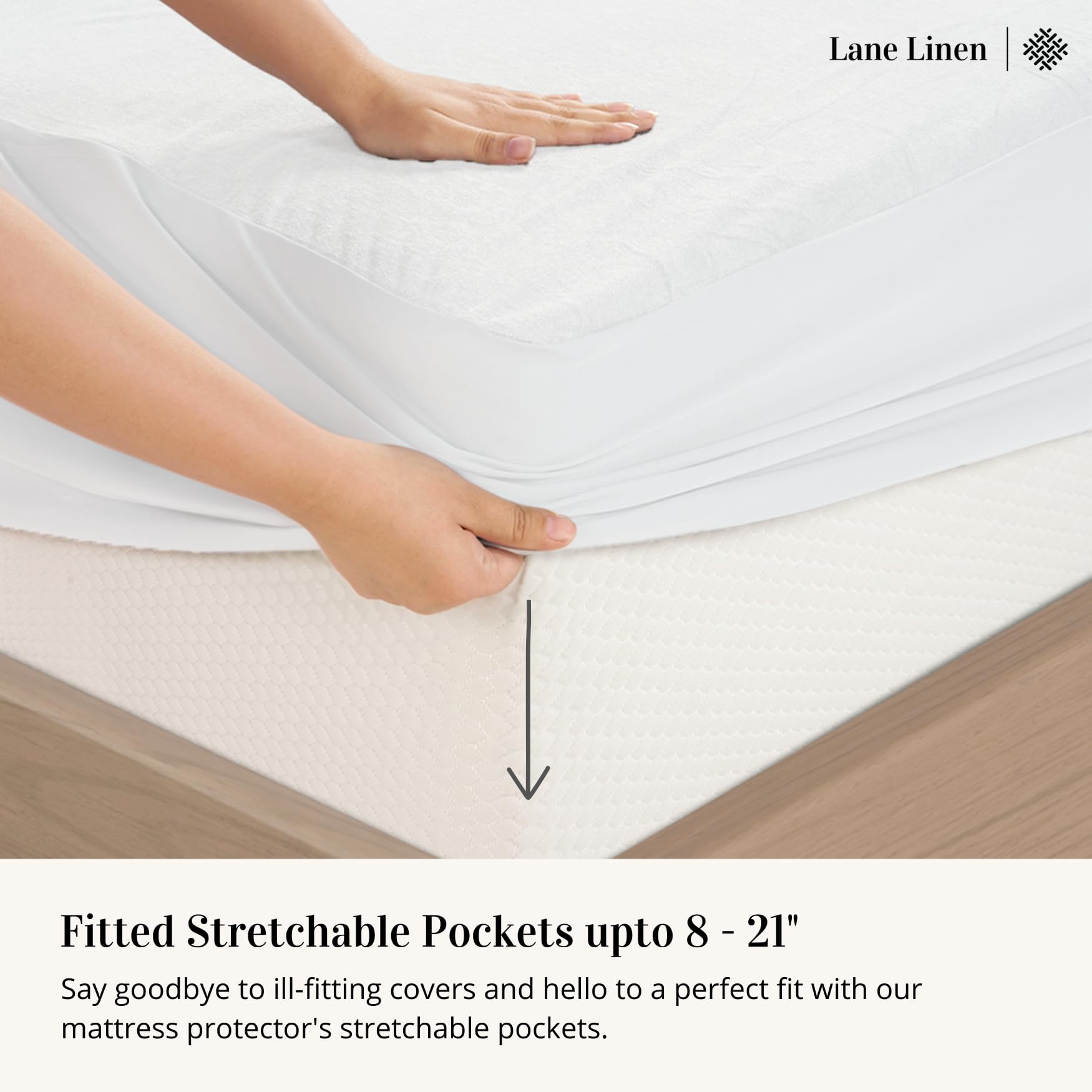 Foto 6 | Protector De Colchón Lane Linen Impermeable, Tamaño Doble, Blanco - Venta Internacional.