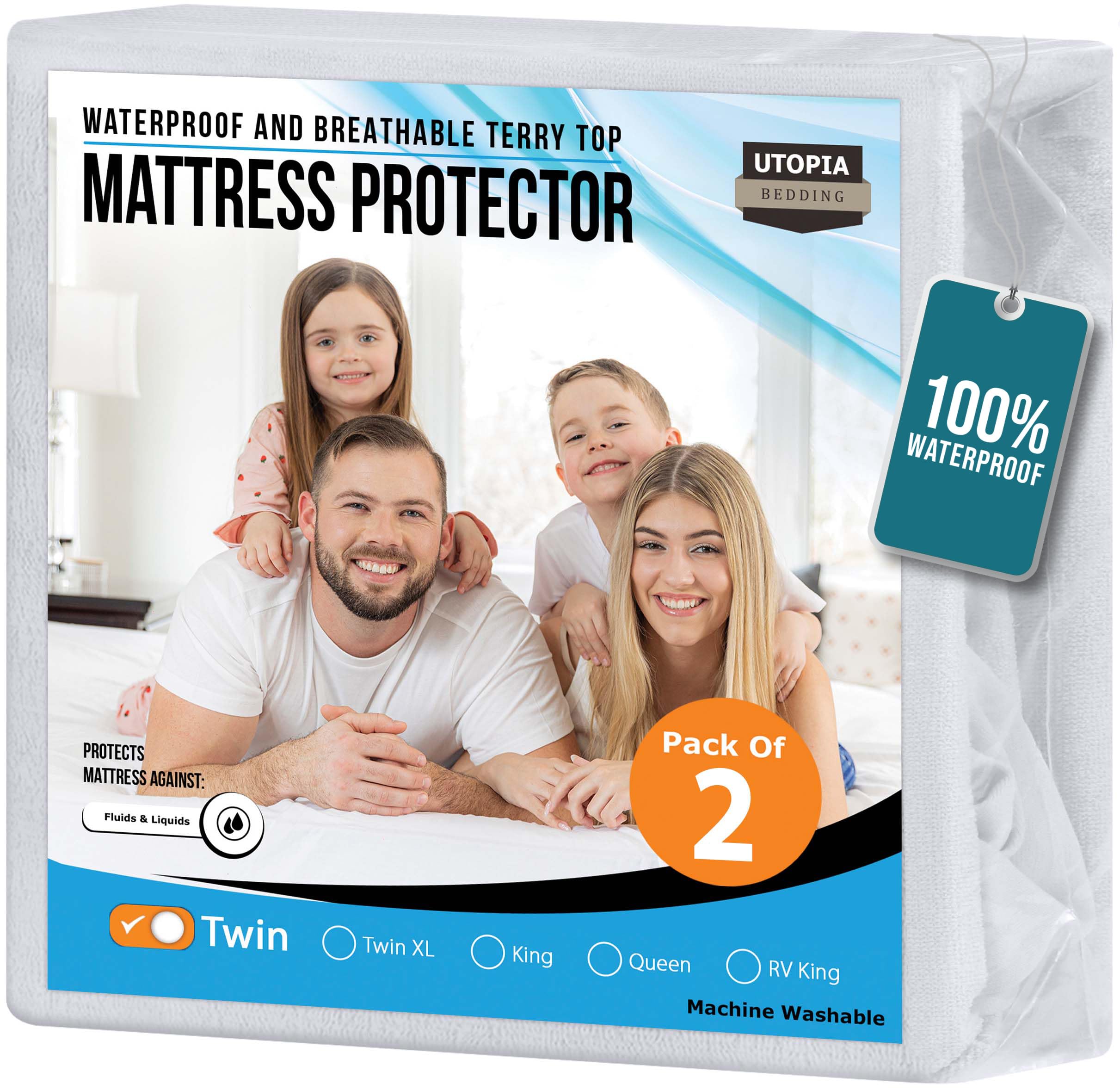 Foto 2 pulgar | Protector De Colchón Impermeable Utopia Bedding Twin, Paquete De 2 - Venta Internacional.