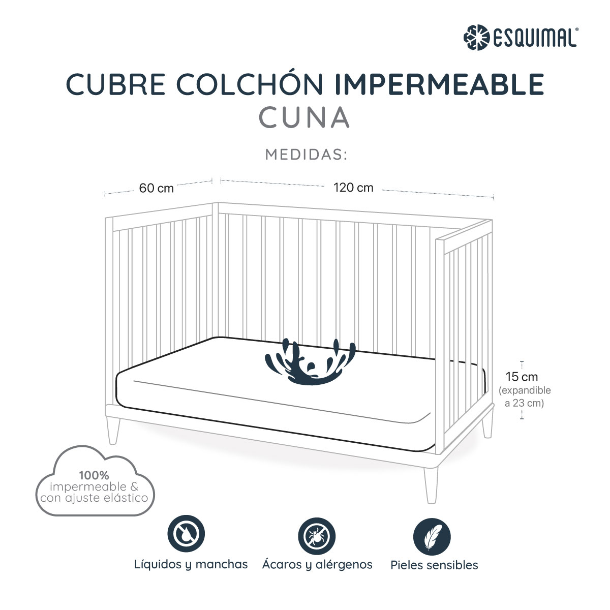 Foto 7 pulgar | Protector De Colchón Cuna Esquimal Blanco 100% Impermeable (120 X 60 Cm)