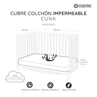 Foto 6 | Protector De Colchón Cuna Esquimal Blanco 100% Impermeable (120 X 60 Cm)