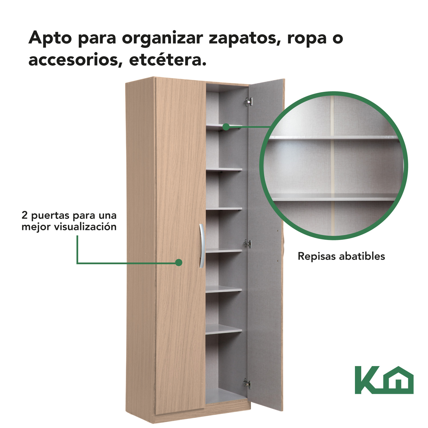 Foto 5 pulgar | Mueble Ropero Closet Armario KingsHouse Mdp 2 Puertas