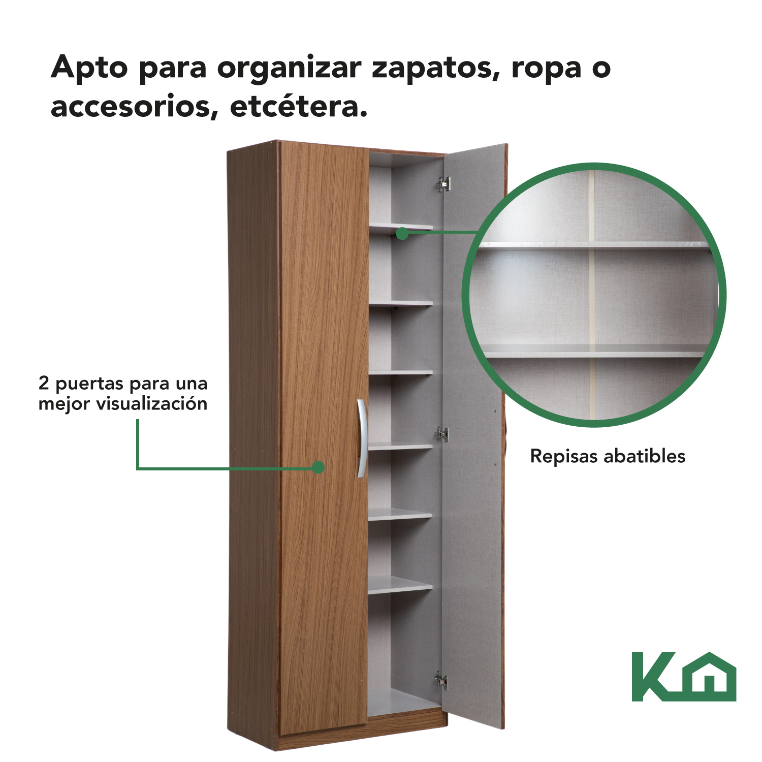 Foto 5 pulgar | Mueble Ropero KingsHouse Closet Armario Mdp 2 Puertas Organizador Casa color Marrón