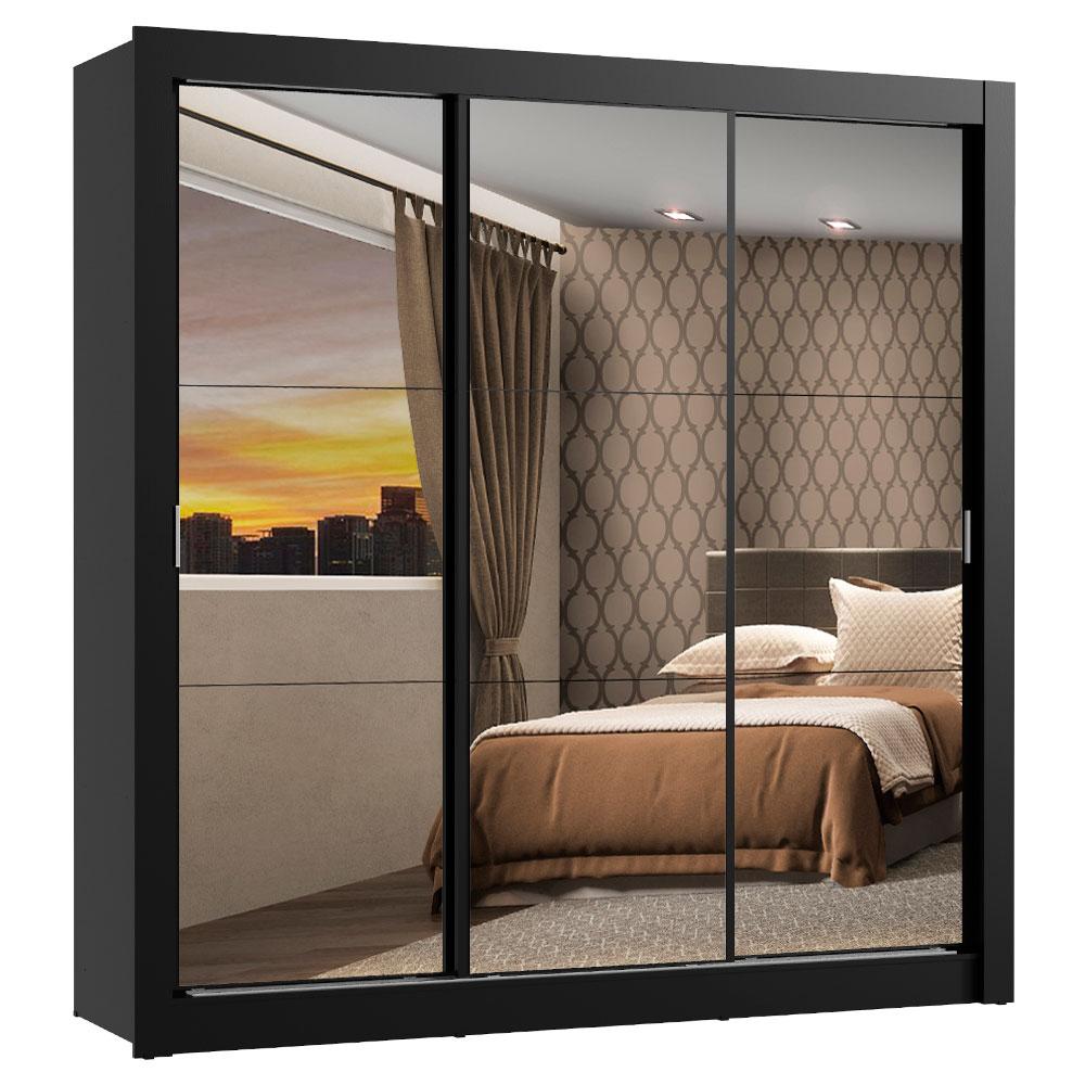 Foto 1 | Ropero Madesa Mónaco Negro 3 Puertas Corredizas con Espejo