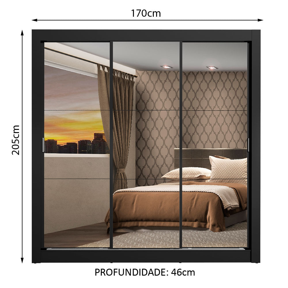 Foto 4 pulgar | Ropero Madesa Mónaco Negro 3 Puertas Corredizas con Espejo