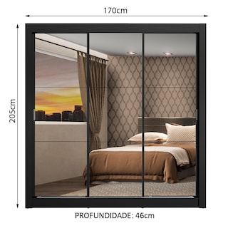 Foto 3 | Ropero Madesa Mónaco Negro 3 Puertas Corredizas con Espejo