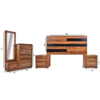 Foto 8 | Recámara King Size De 5 Piezas Con Cabecera, 2 Burós, Cajonera Y Espejo Color Nogal - Madera Mdf