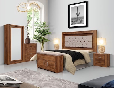 Foto 7 | Baúl - Pie De Cama Con 2 Compartimentos Y Banca Tapizada Color Nogal - Madera Industrializada Y Tapizado
