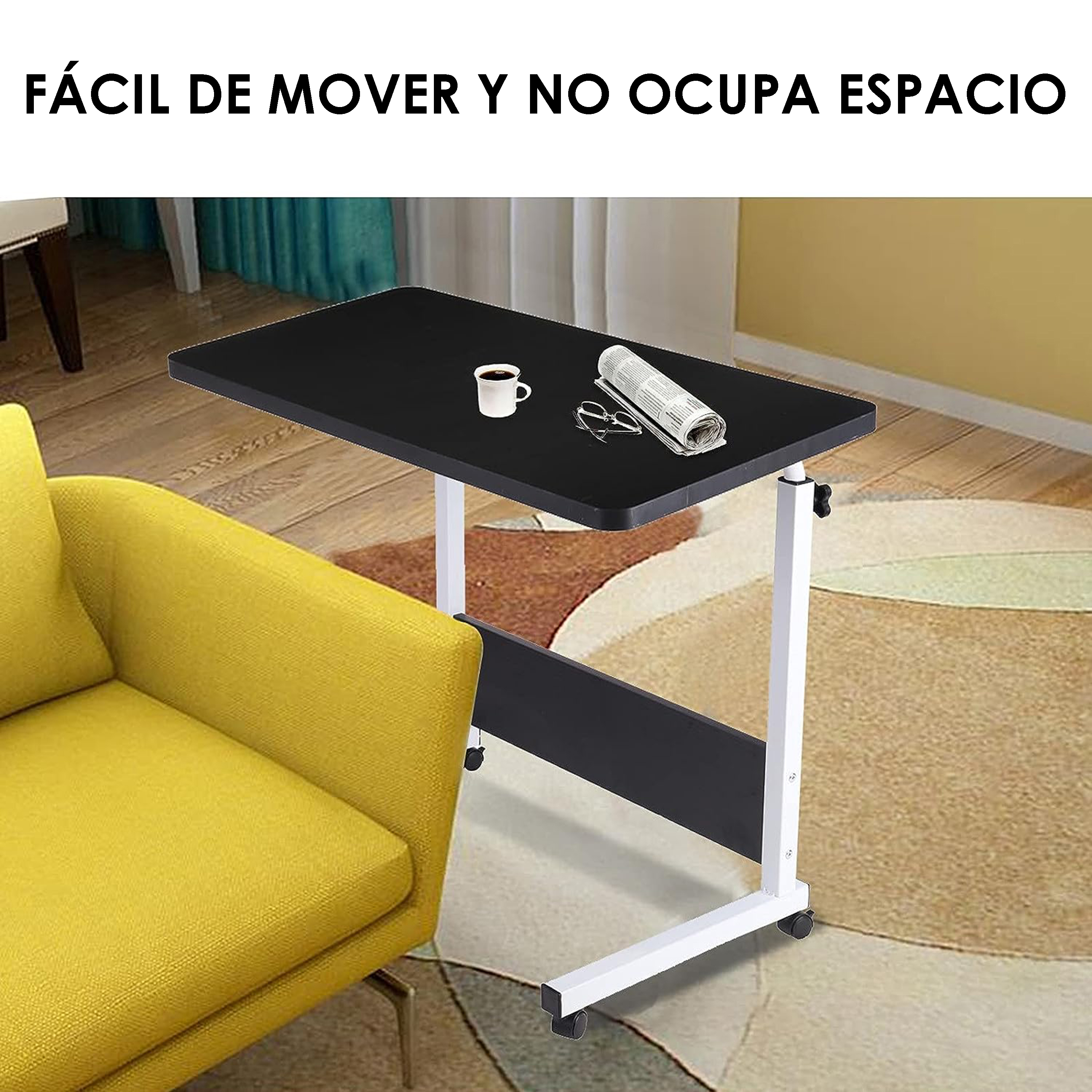 Foto 5 pulgar | Escritorio Móvil Aquila Berlín color Negro de Altura Ajustable con Llantas