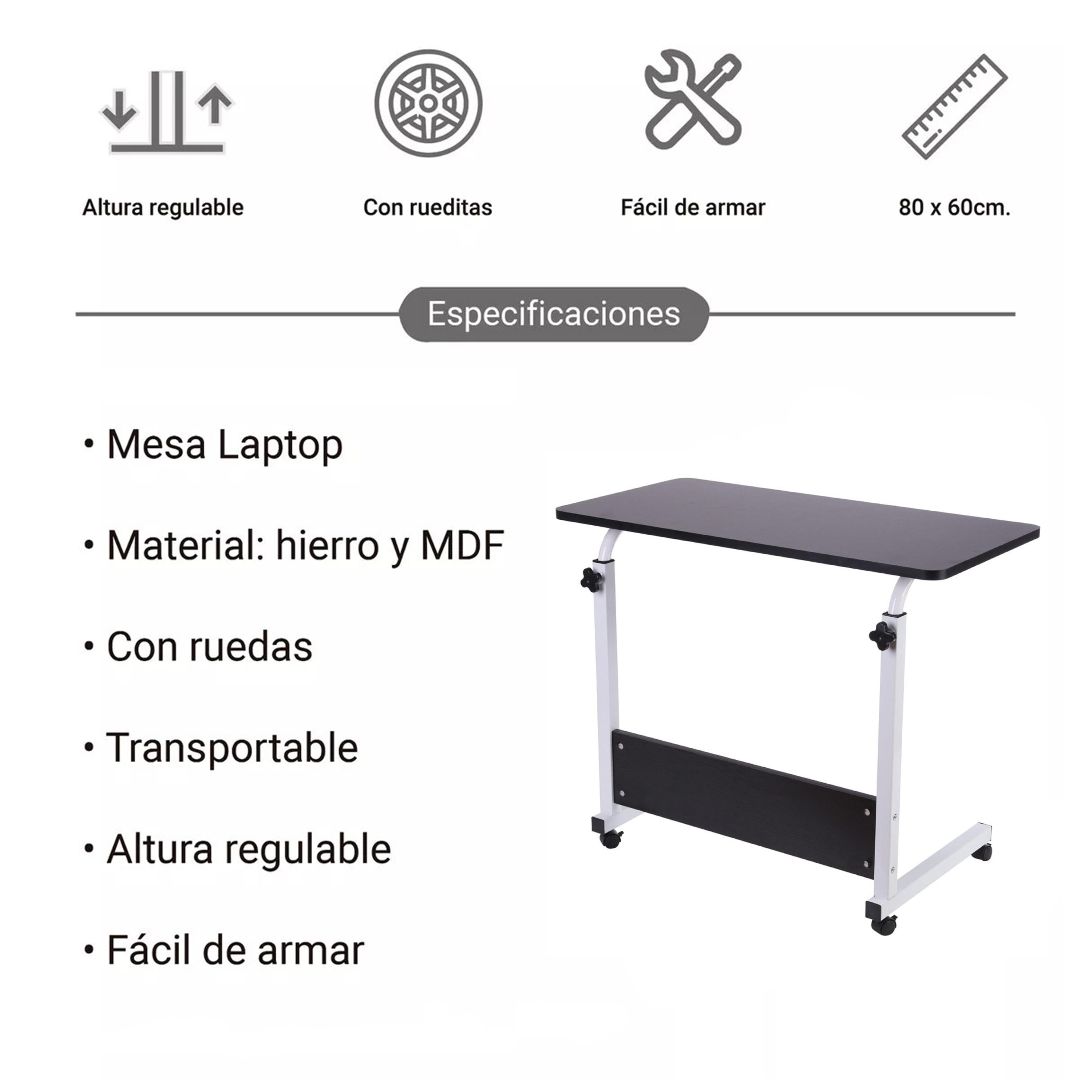 Foto 6 pulgar | Escritorio Móvil Aquila Berlín color Negro de Altura Ajustable con Llantas