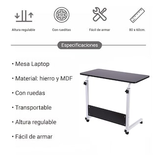 Foto 5 | Escritorio Móvil Aquila Berlín color Negro de Altura Ajustable con Llantas
