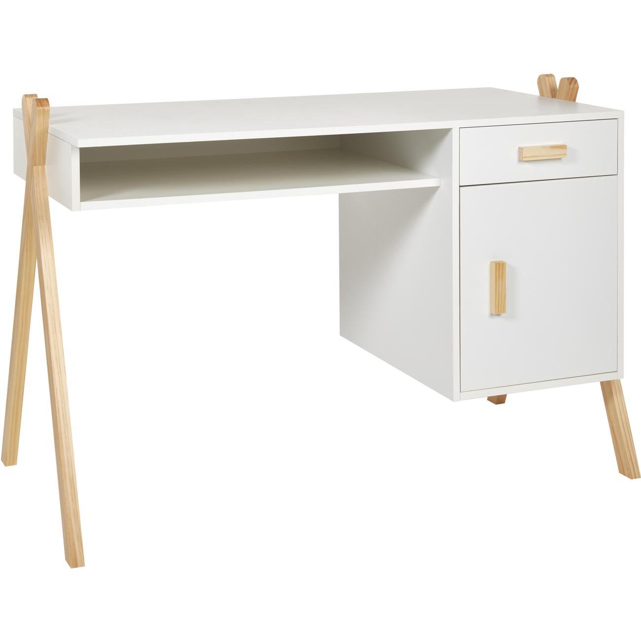 Foto 3 pulgar | Escritorio Infantil Rectangular Blanco Con 1 Cajón Y 1 Puerta Hecho De Madera Maciza Y Mdf