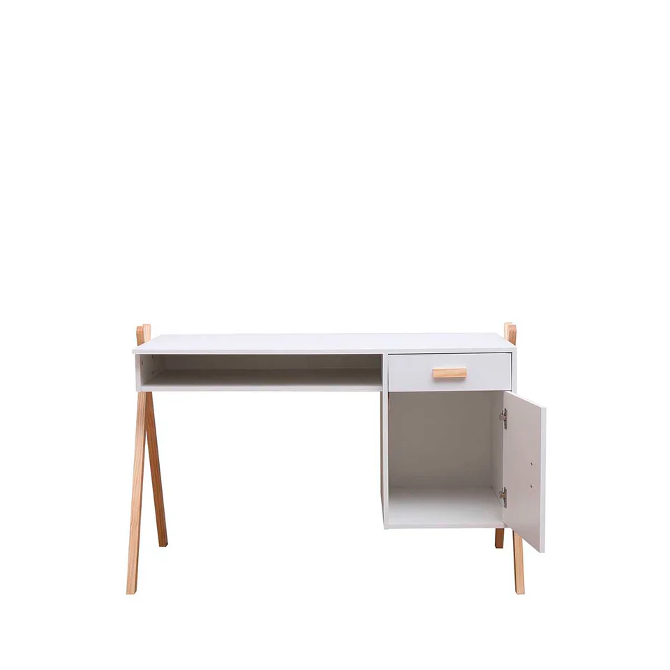 Foto 4 pulgar | Escritorio Infantil Rectangular Blanco Con 1 Cajón Y 1 Puerta Hecho De Madera Maciza Y Mdf