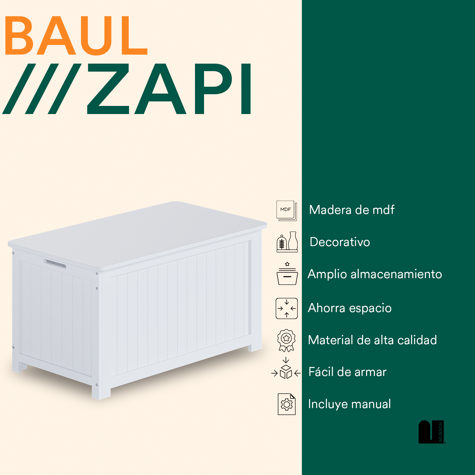 Foto 3 pulgar | Baúl Juguetero Mubson Zapi color Blanco para Niños