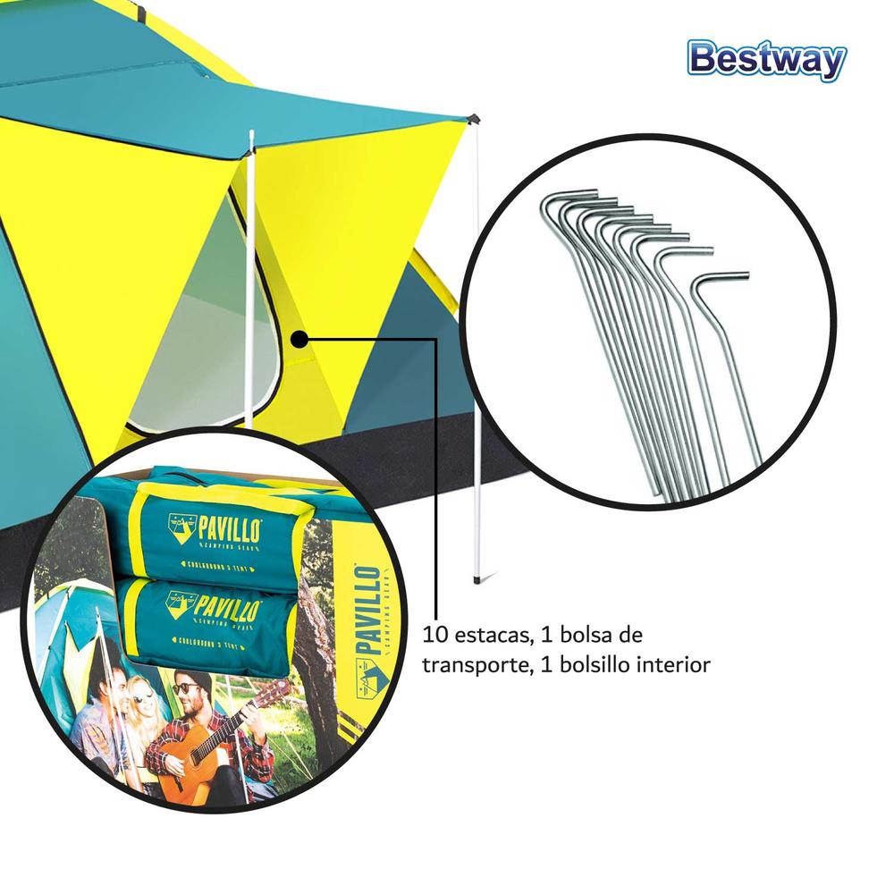 Foto 4 | Tienda Casa De Campaña Pavillo 3 Per Con Toldo 68088 Bestway