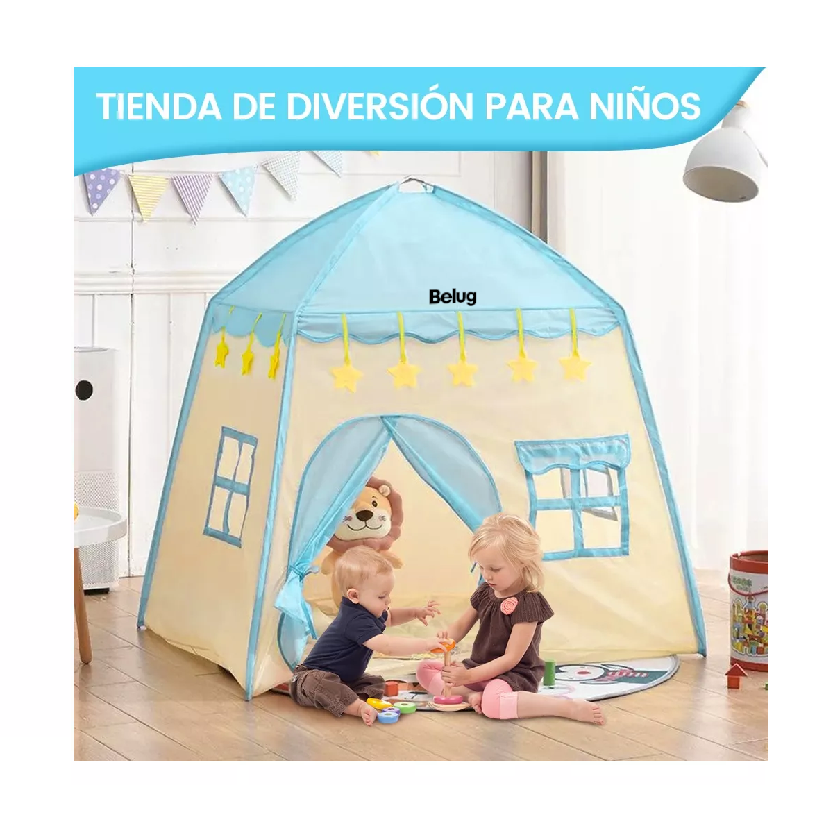 Foto 4 pulgar | Casita Juego Carpa Princesa Tienda 5m Luces Azul/blanco Belug