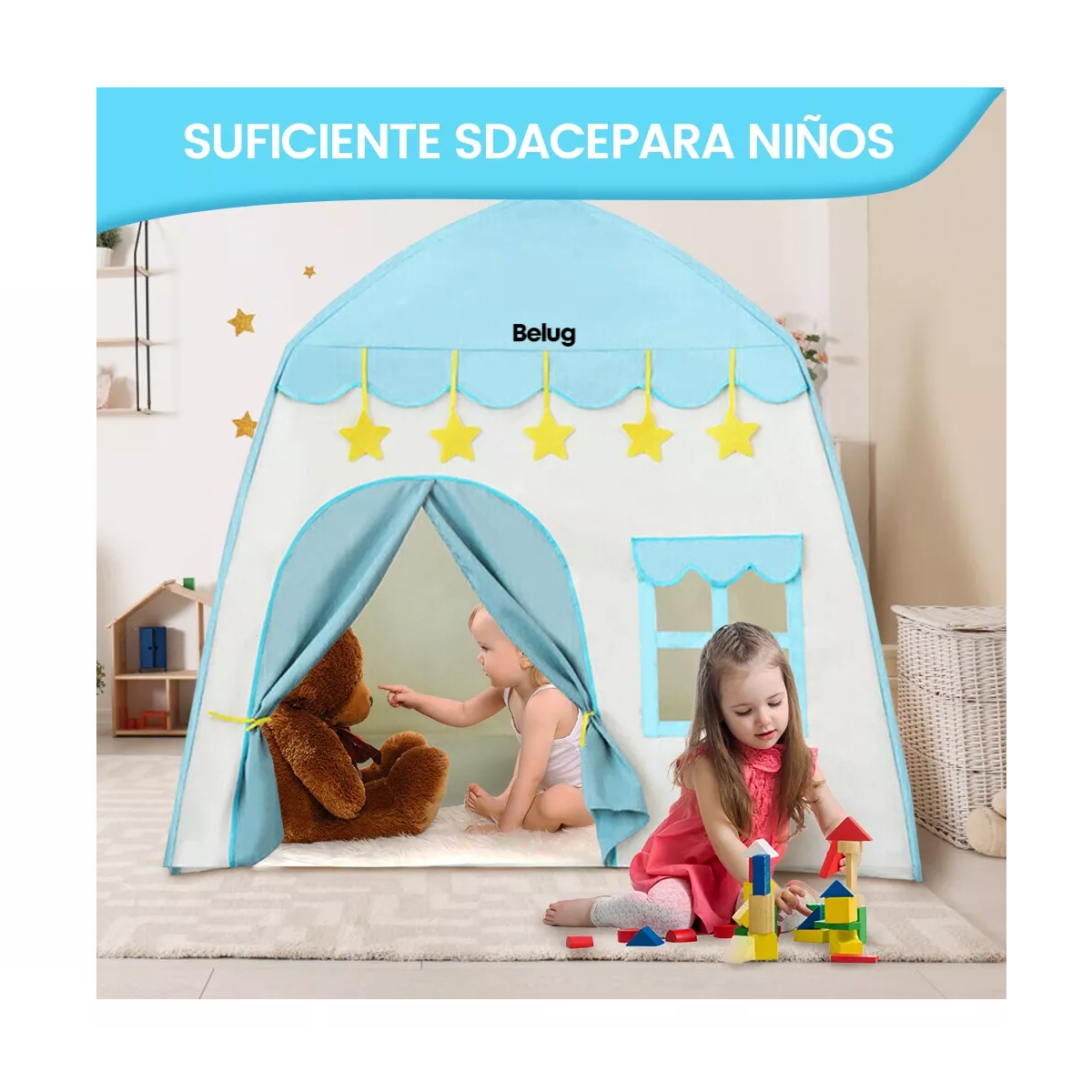 Foto 5 pulgar | Casita Juego Carpa Princesa Tienda 5m Luces Azul/blanco Belug