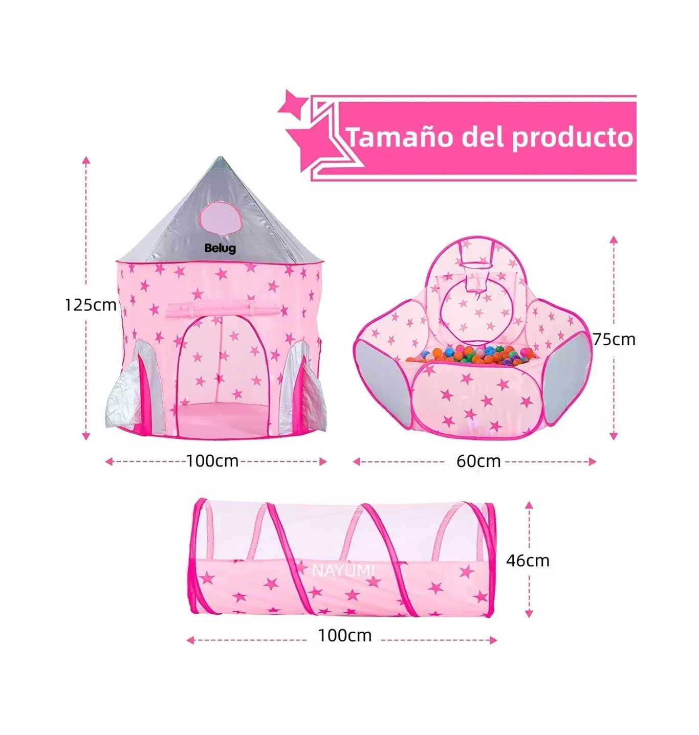 Foto 3 pulgar | Carpa Casita Tienda 3 En 1 Para Niños De Juego Túnel, Belug  Rosa