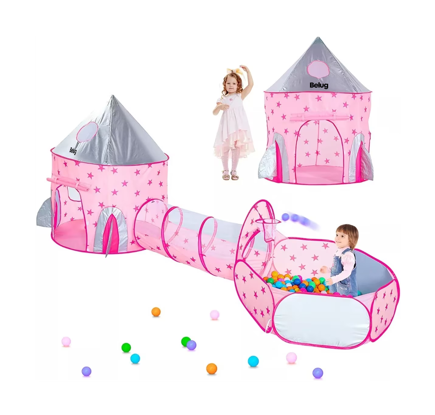 Foto 4 pulgar | Carpa Casita Tienda 3 En 1 Para Niños De Juego Túnel, Belug  Rosa