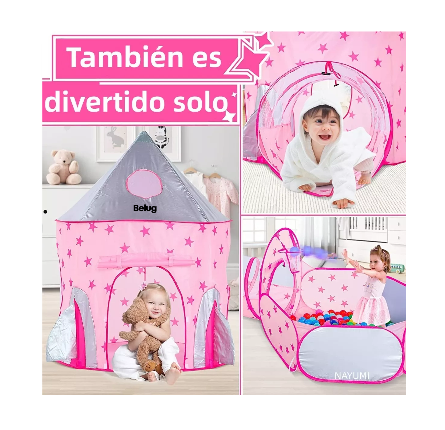 Foto 5 pulgar | Carpa Casita Tienda 3 En 1 Para Niños De Juego Túnel, Belug  Rosa
