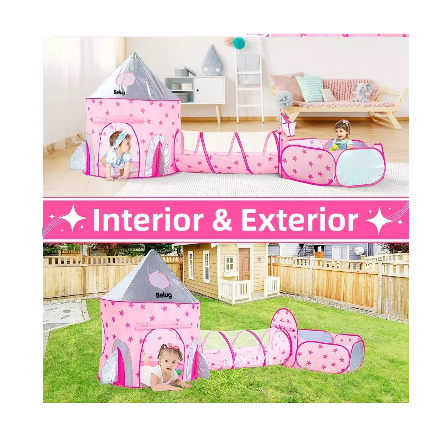 Foto 6 pulgar | Carpa Casita Tienda 3 En 1 Para Niños De Juego Túnel, Belug  Rosa