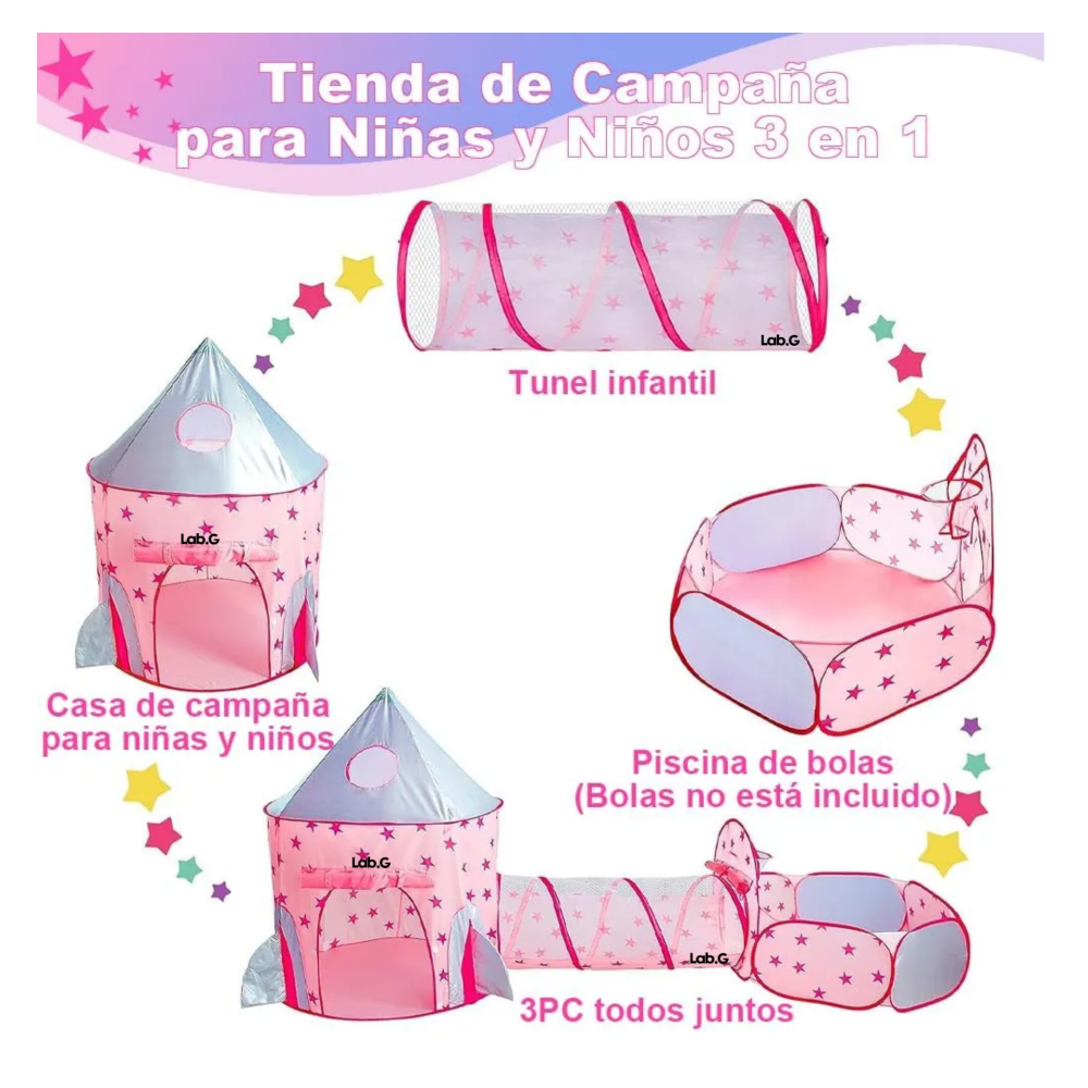 Foto 6 pulgar | Casita Para Niños Lab.g  Juegos Tienda Alberca De Pelotas 3 En 1 Rosa