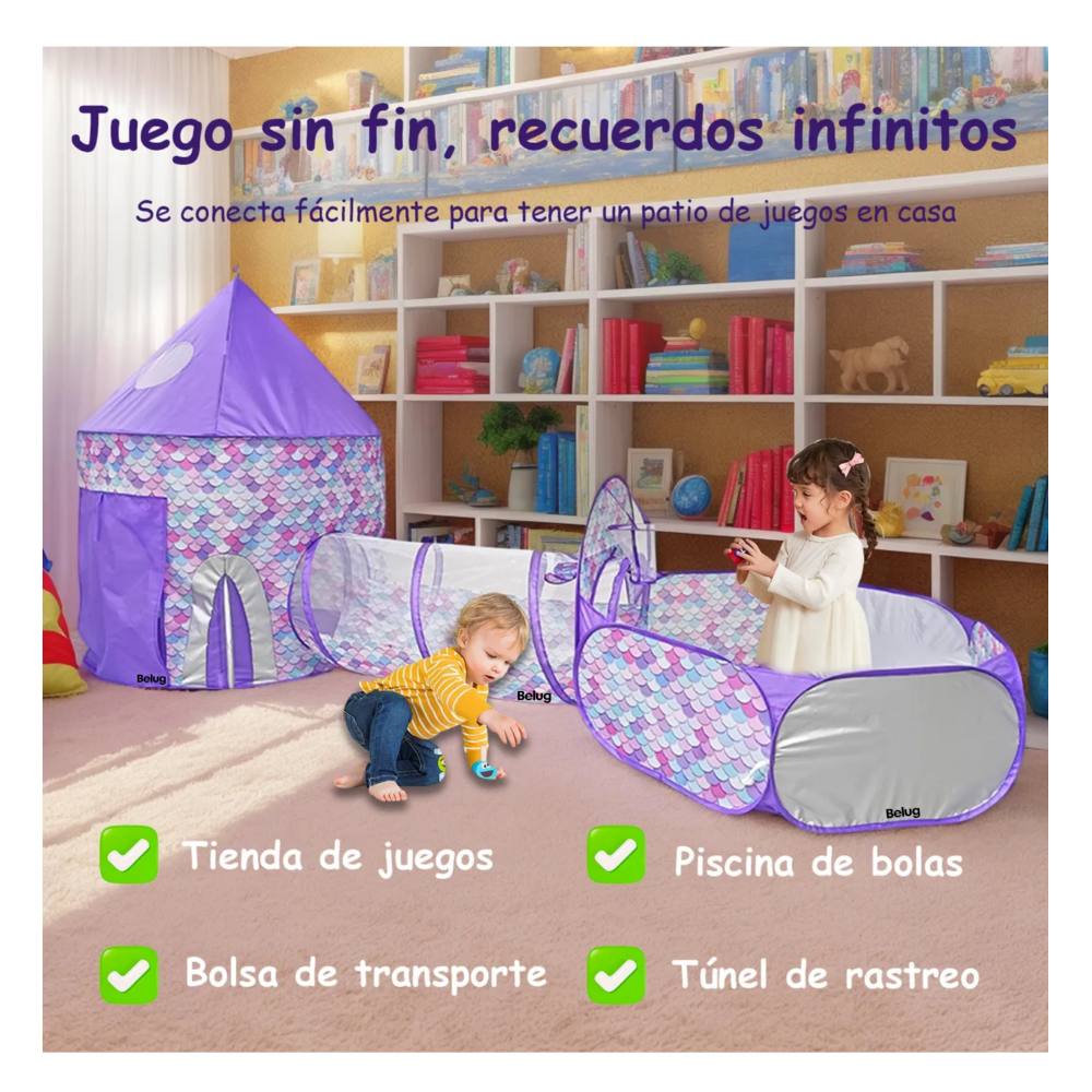 Foto 4 pulgar | Carpa Casita Para Niñas Con Túnel Alberca De Pelotas 3 En 1 Belug,  Morado Blanco