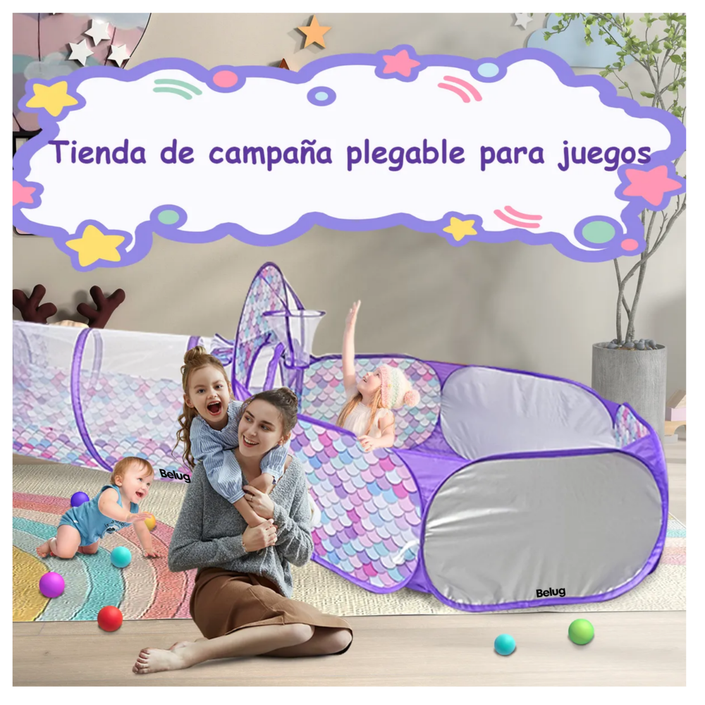 Foto 5 pulgar | Carpa Casita Para Niñas Con Túnel Alberca De Pelotas 3 En 1 Belug,  Morado Blanco
