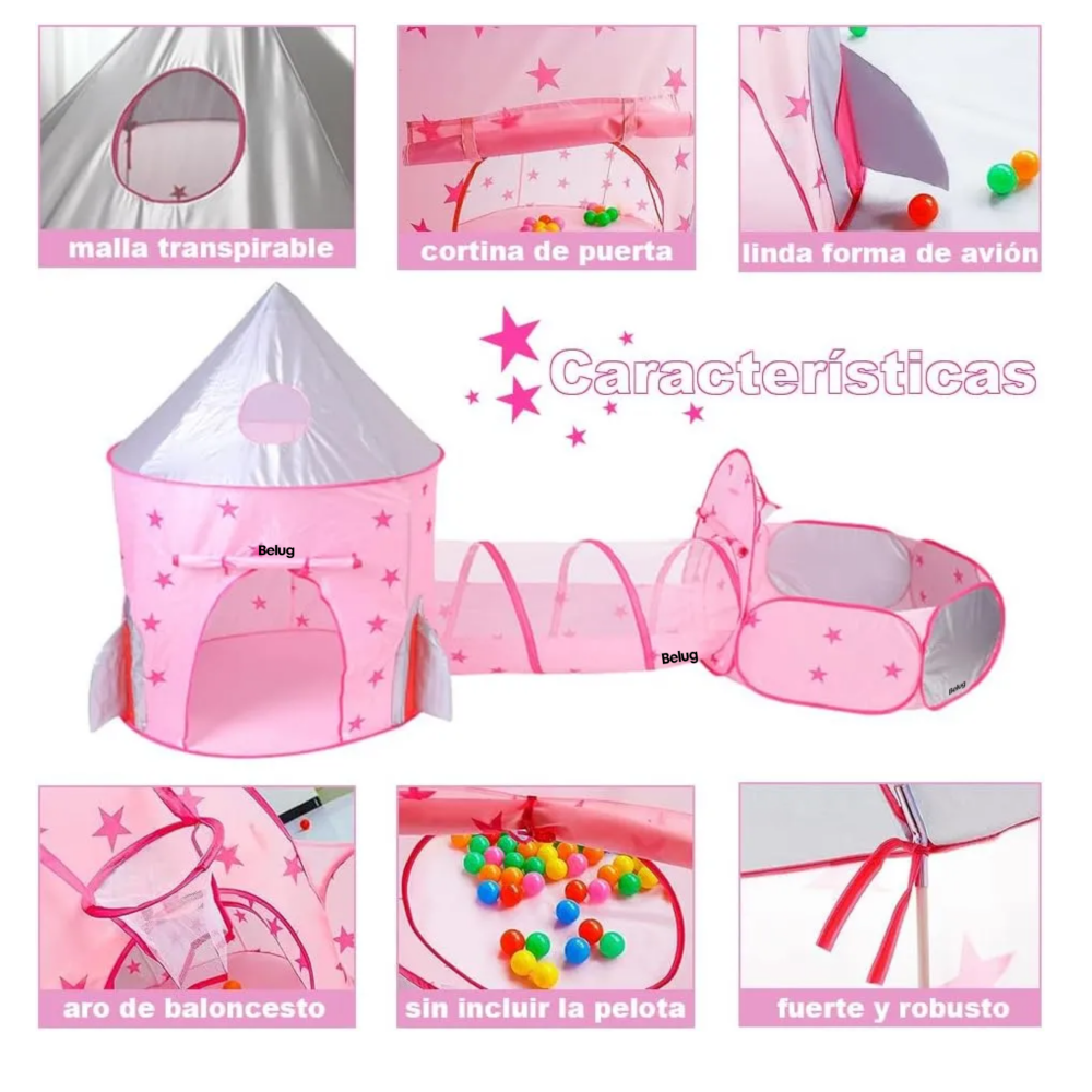 Foto 3 pulgar | Casita Para Niños Belug Juegos Tienda Alberca De Pelotas 3 En 1 Rosa