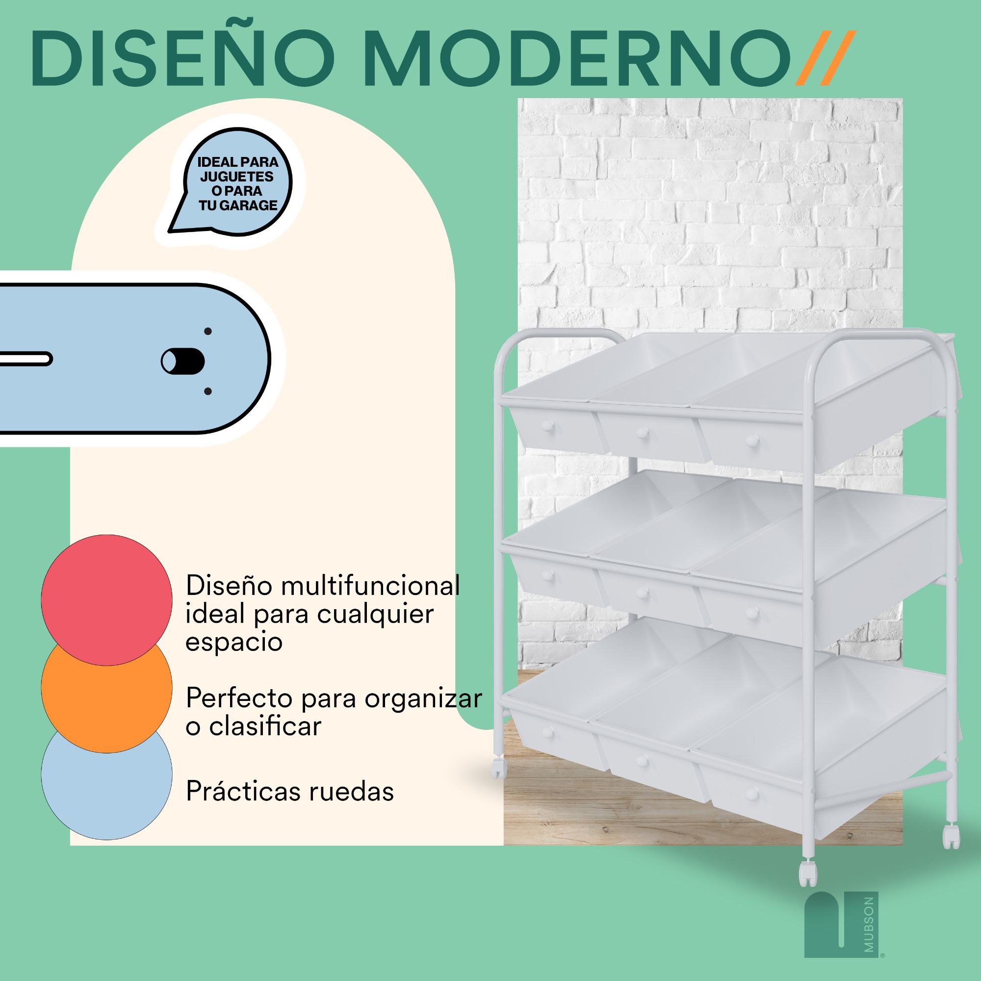 Foto 5 | Juguetero Multiusos con 9 Cajones Mubson Organizador Nove color Blanco