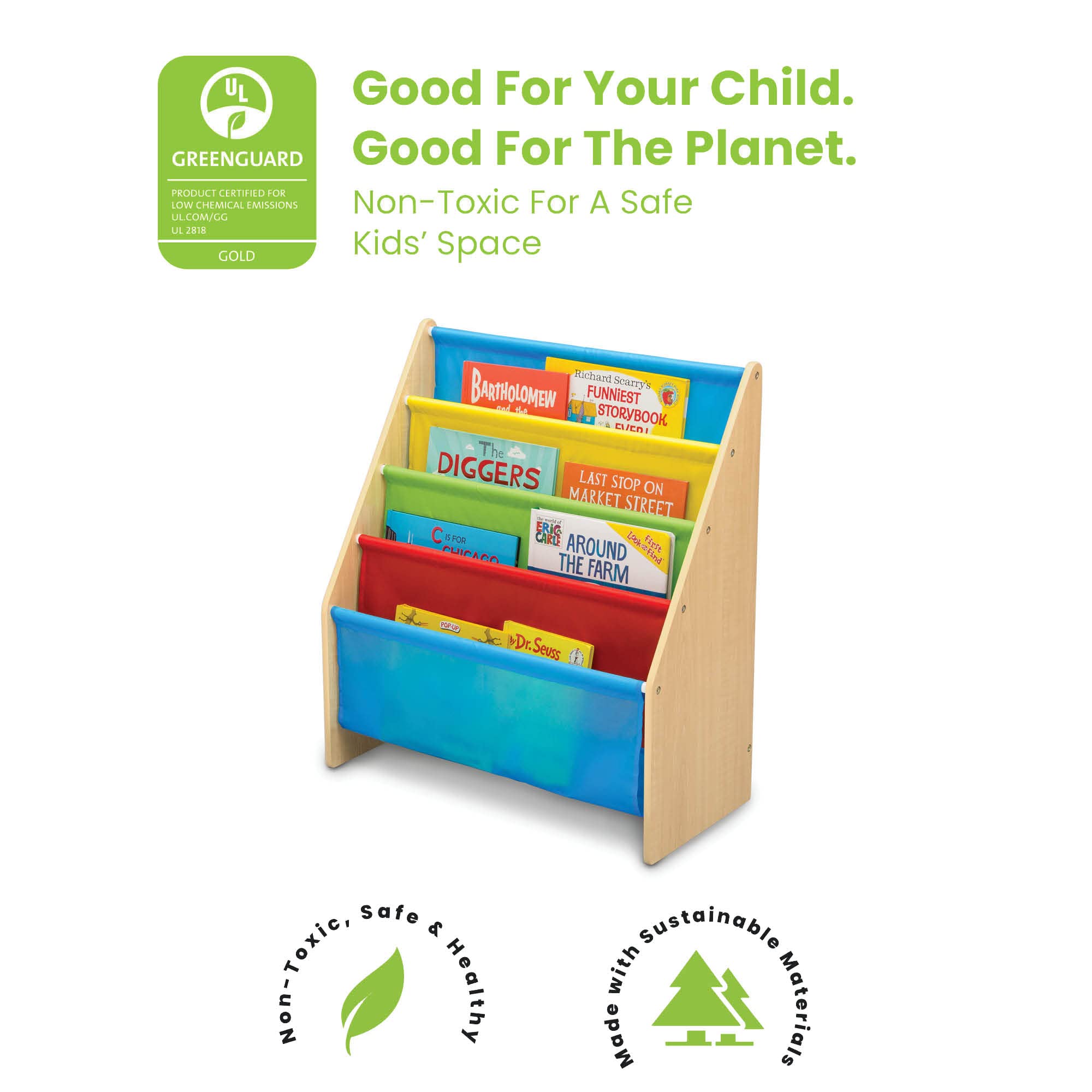 Foto 4 pulgar | Estantería Para Libros Delta Children Sling De Madera De 4 Niveles Con Bolsillos - Venta Internacional.
